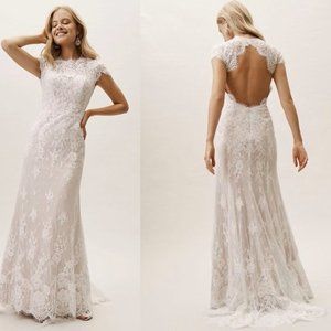 BHLDN Lace Open Back Cap Sleeve Wedding Dress